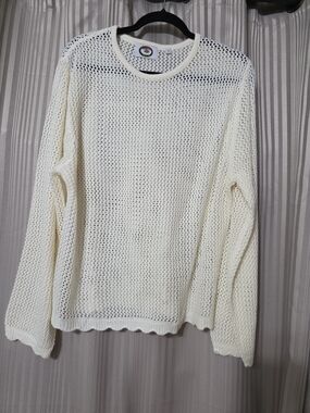 Global Desi Cream Open-Weave Crew Neck Sweater